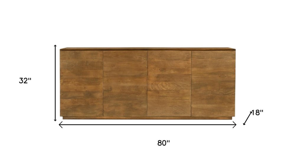 80" Tan Distressed Solid Wood Sideboard With Four Doors on a white background