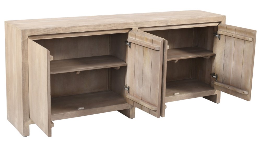 84" Ivory Distressed Reclaimed Wood Sideboard With Four Doors on a white background