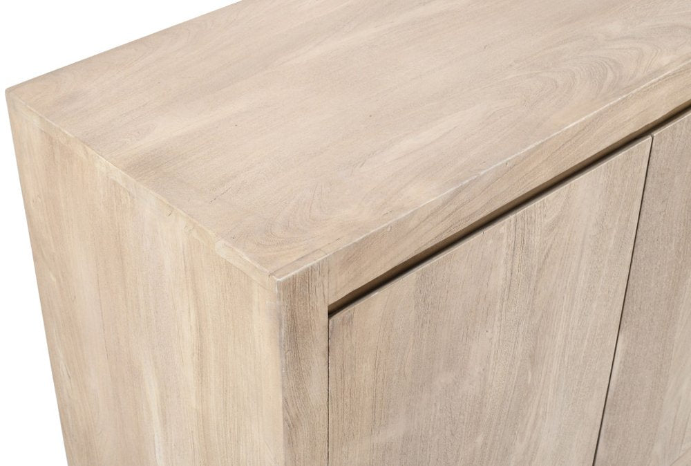 84" Ivory Distressed Reclaimed Wood Sideboard With Four Doors close-up detail
