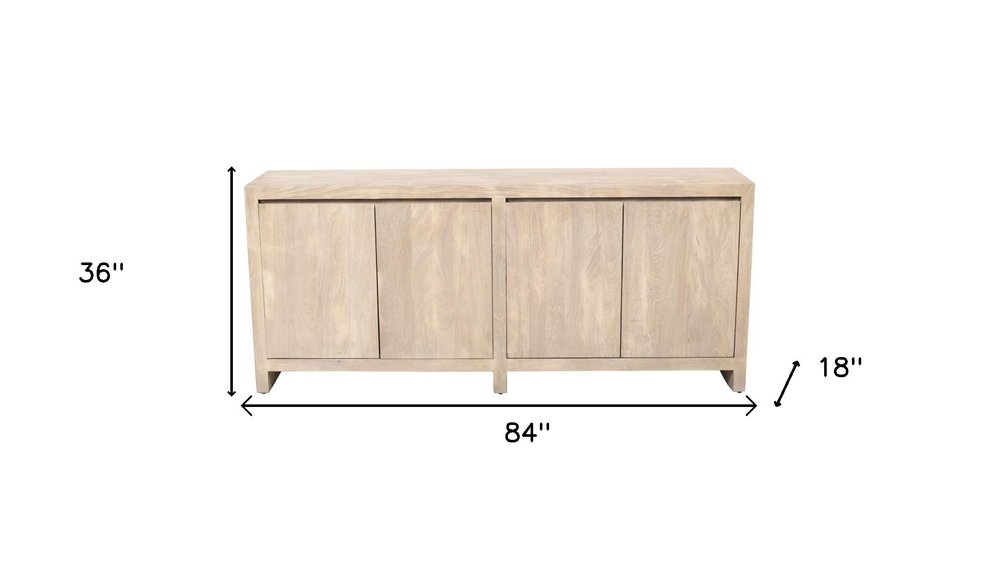 84" Ivory Distressed Reclaimed Wood Sideboard With Four Doors on a white background