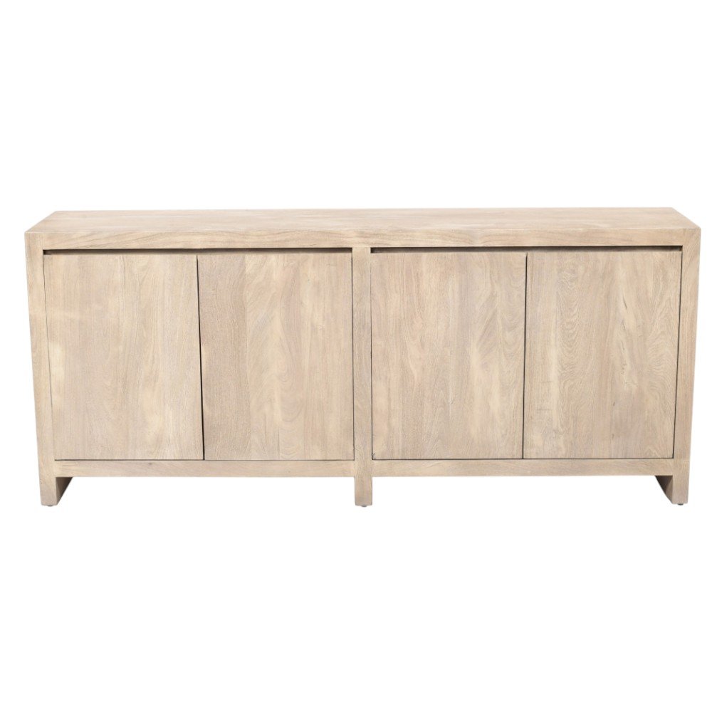 84" Ivory Distressed Reclaimed Wood Sideboard With Four Doors on a white background