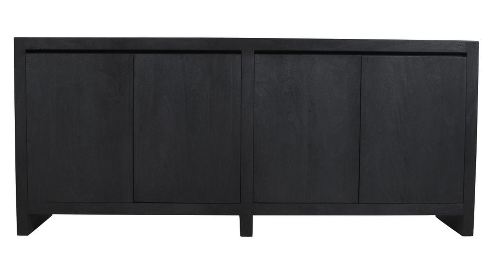 Graphite distressed reclaimed wood sideboard with four doors on a white background.