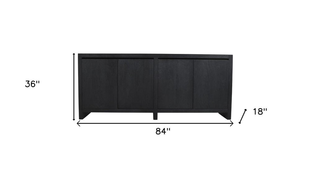 84" Graphite Distressed Reclaimed Wood Sideboard With Four Doors on a white background