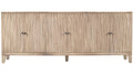 92" Ivory Distressed Reclaimed Wood Carved Geometric Sideboard With Six Doors on a white background