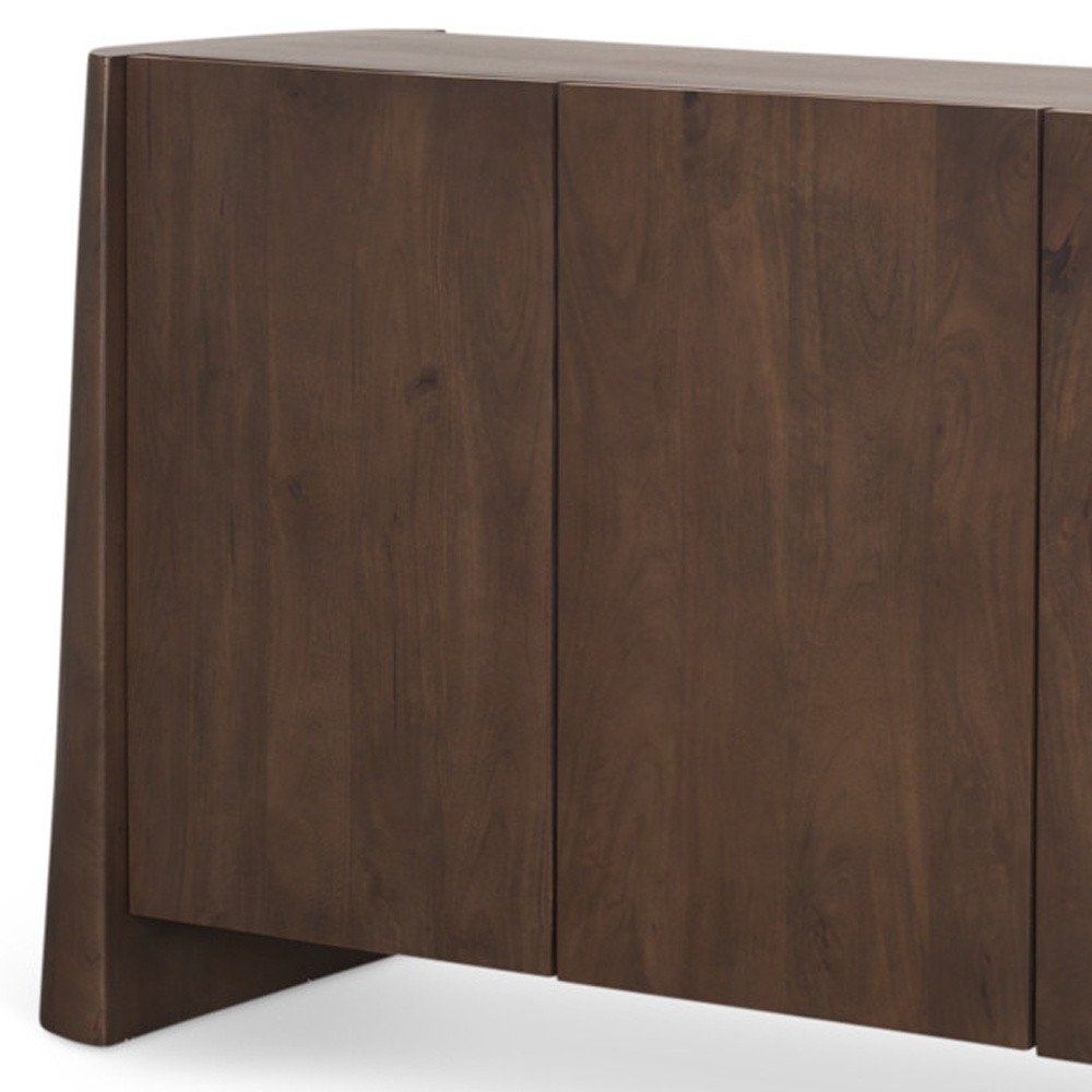 81" Brown Solid Wood Sideboard Soft Close with Four Doors close-up detail