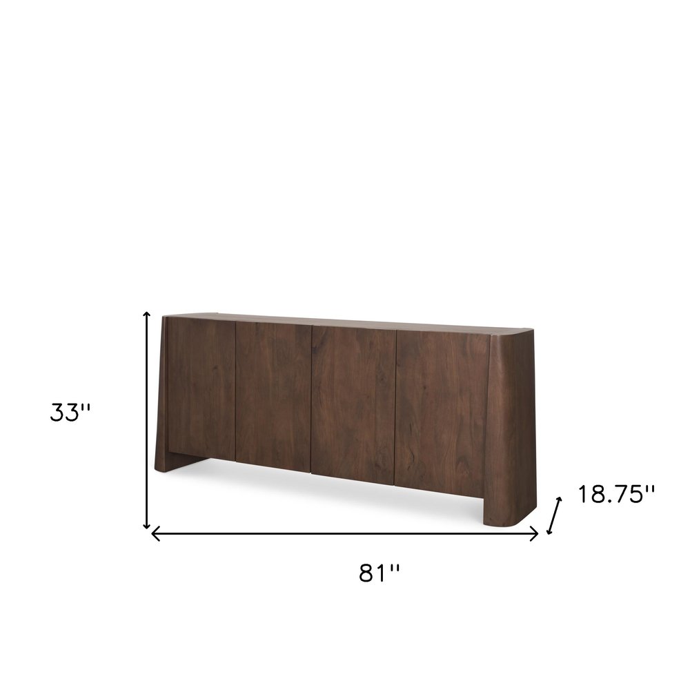 81" Brown Solid Wood Sideboard Soft Close with Four Doors on a white background