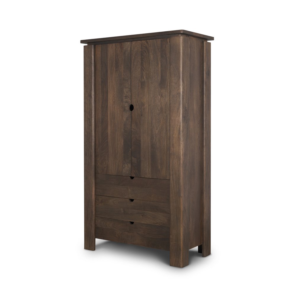 40" Dark Brown Solid Wood Curio Cabinet With Two Doors And Three Drawers
