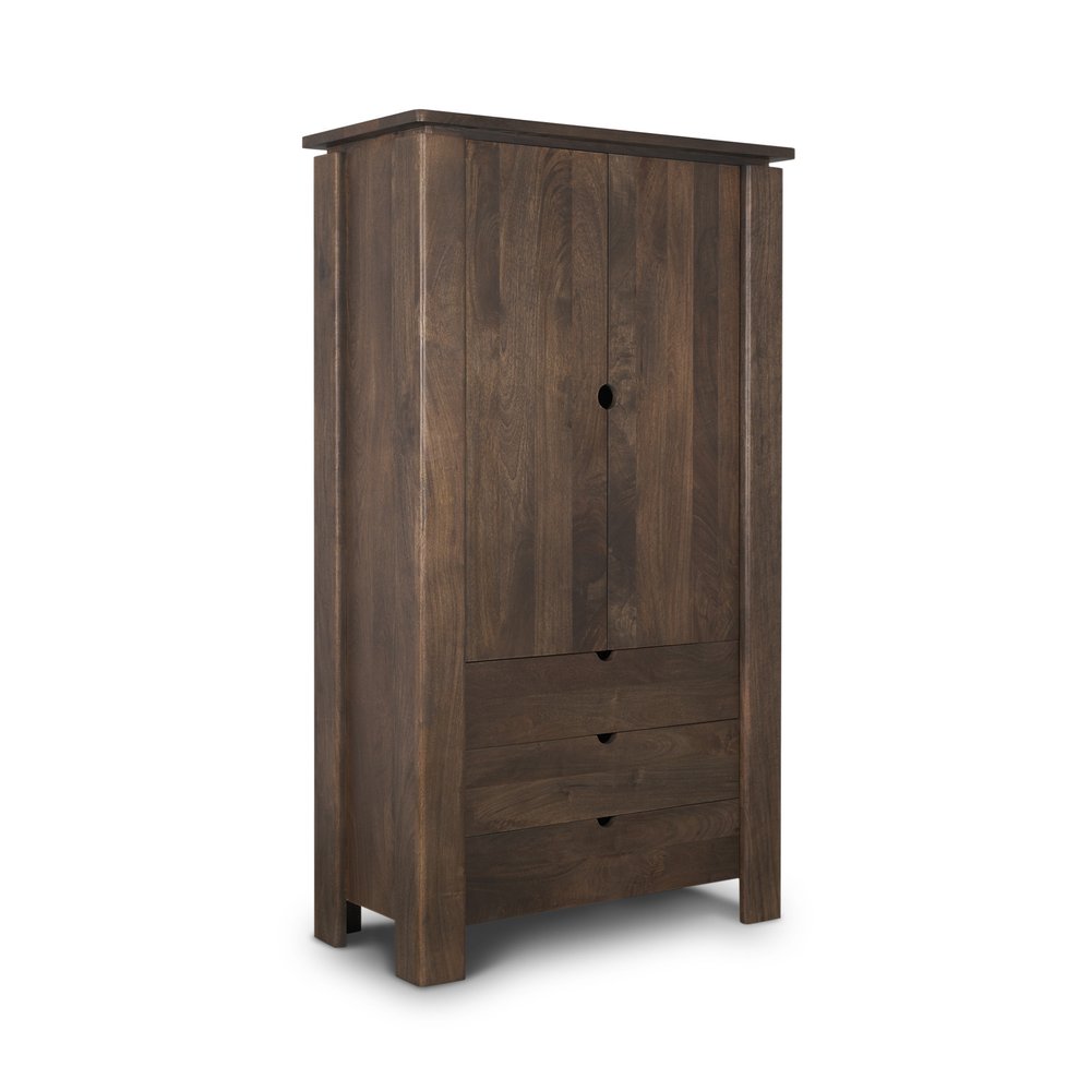 40" Dark Brown Solid Wood Curio Cabinet With Two Doors And Three Drawers