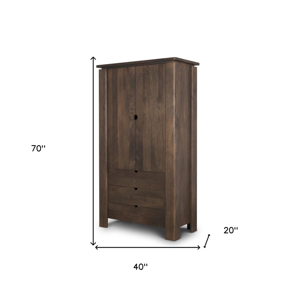 40" Dark Brown Solid Wood Curio Cabinet With Two Doors And Three Drawers
