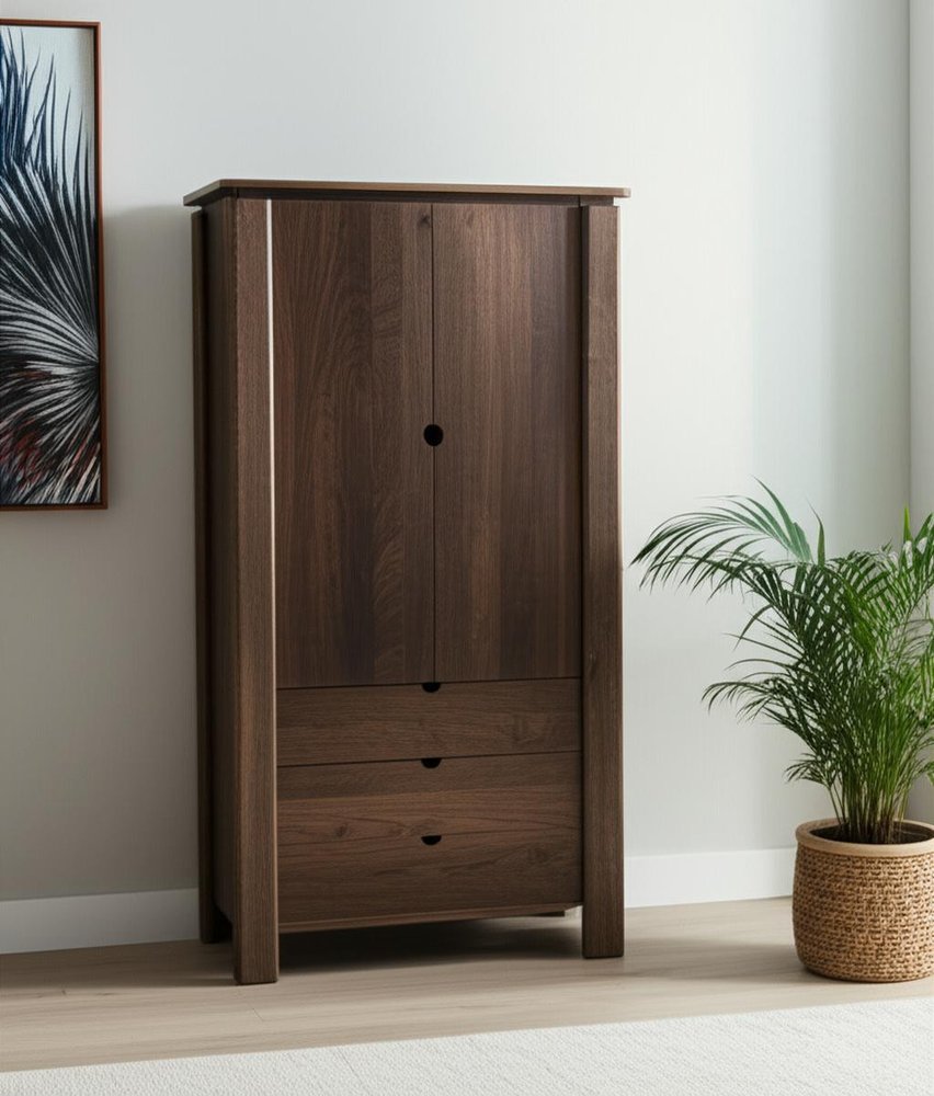 40" Dark Brown Solid Wood Curio Cabinet With Two Doors And Three Drawers