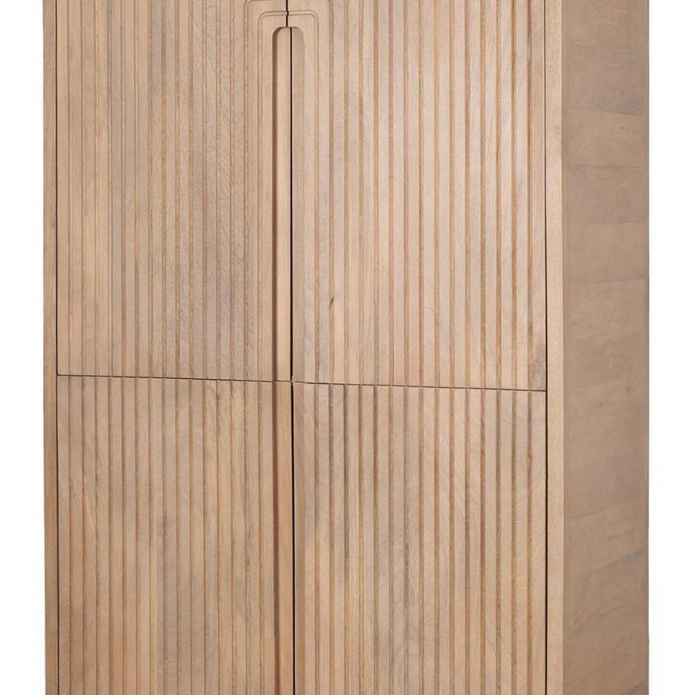 72" Natural Solid Wood Textured Door Arched Cabinet With Four Doors close-up detail
