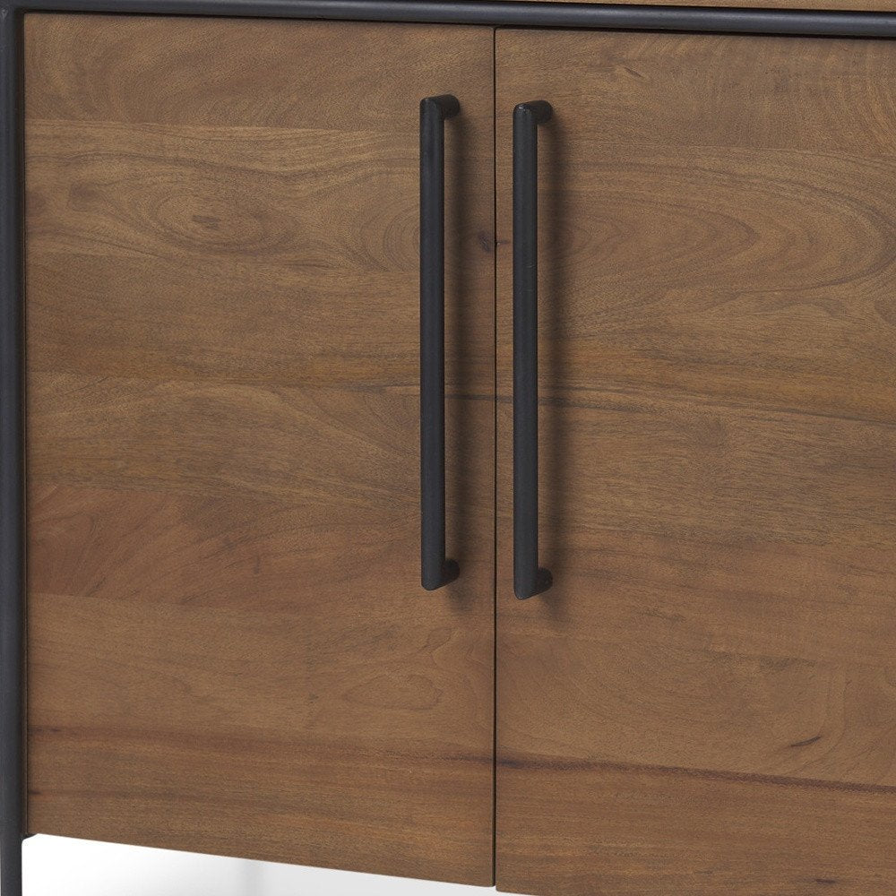40" Brown and Black Solid Wood and Metal Accent Cabinet With Two Doors