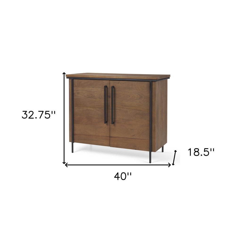 40" Brown and Black Solid Wood and Metal Accent Cabinet With Two Doors