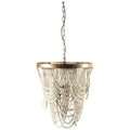 White And Gold Empire Three Light Metal and Beads Dimmable Chandelier on a white background