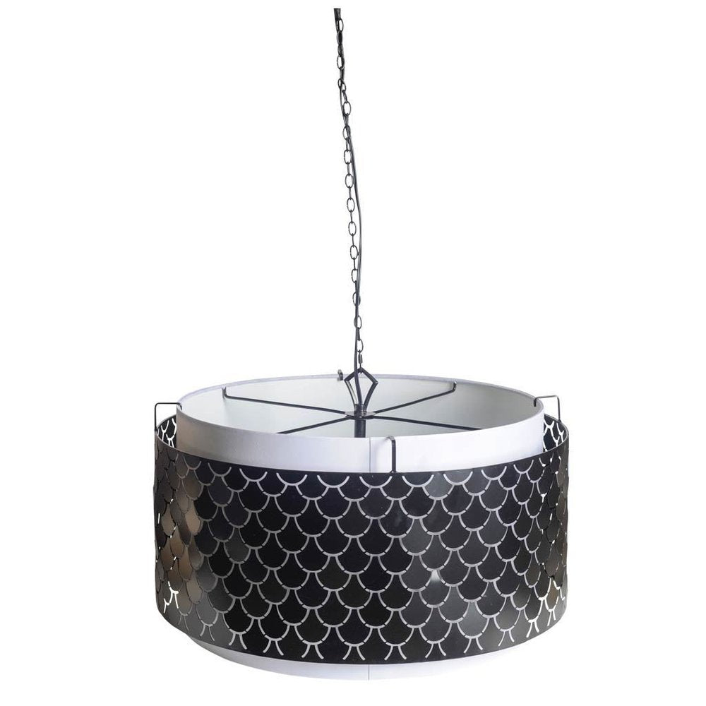 Charcoal Black And White Drum Metal Dimmable Chandelier With Black Shades on a white background