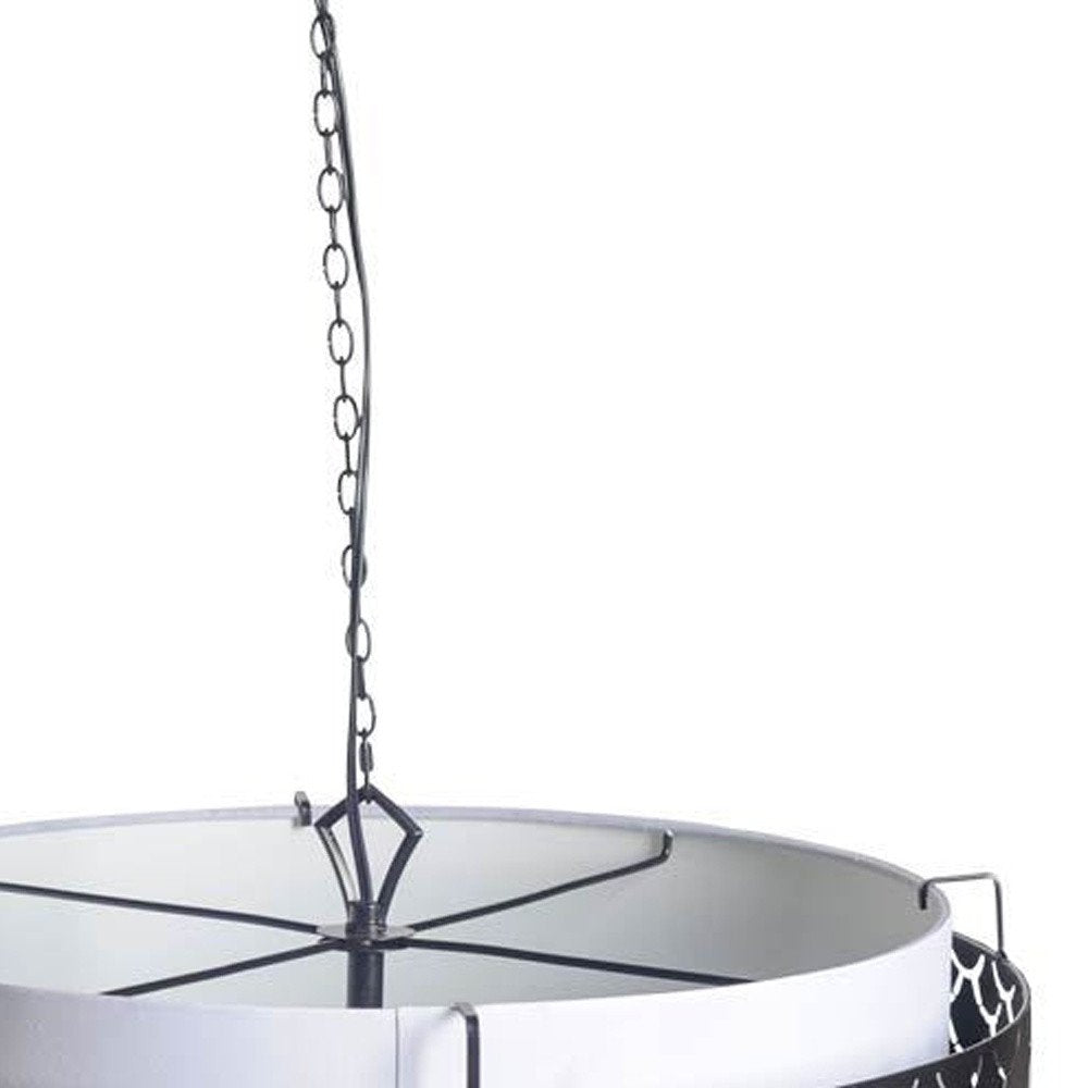 Charcoal Black And White Drum Metal Dimmable Chandelier With Black Shades on a white background