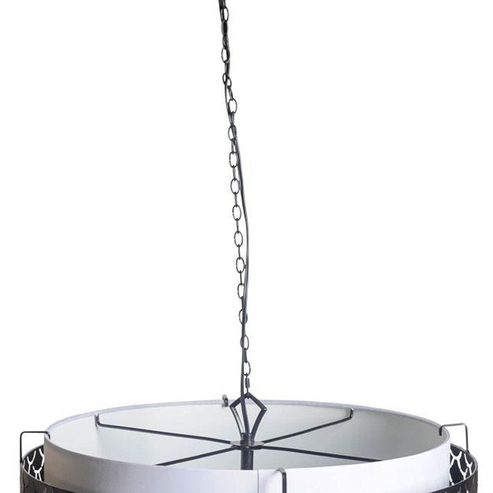 Charcoal Black And White Drum Metal Dimmable Chandelier With Black Shades on a white background