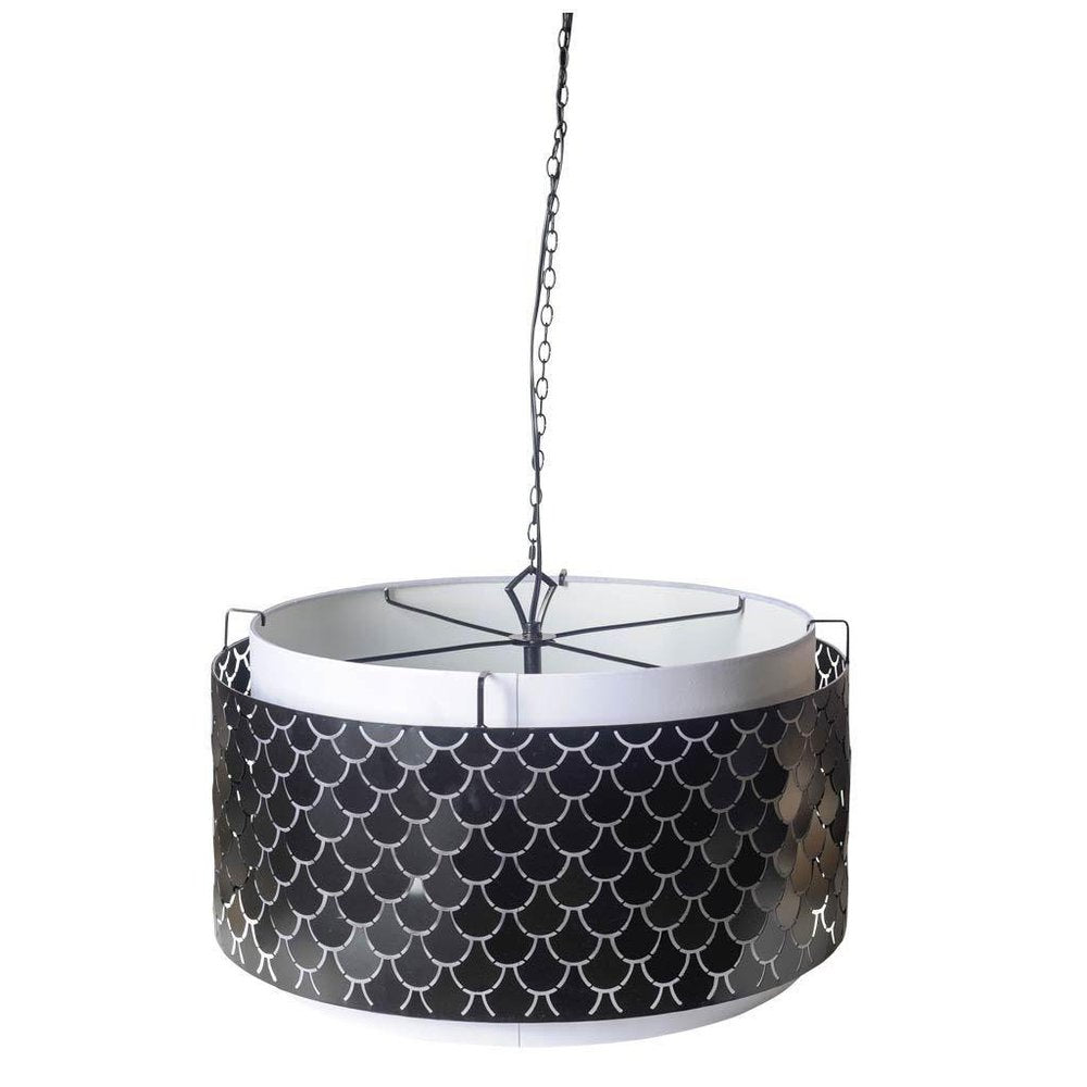 Charcoal Black And White Drum Metal Dimmable Chandelier With Black Shades on a white background