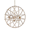 White And Gold Empire Six Light Metal and Beads Dimmable Chandelier on a white background
