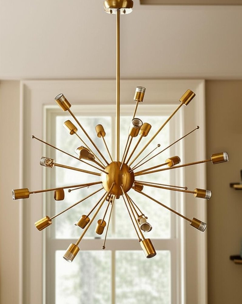 Gold Multi Light Metal Dimmable Chandelier in a home interior