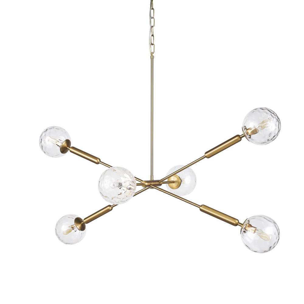 Gold Sputnik Six Light Metal and Glass Dimmable Chandelier With Clear Shades