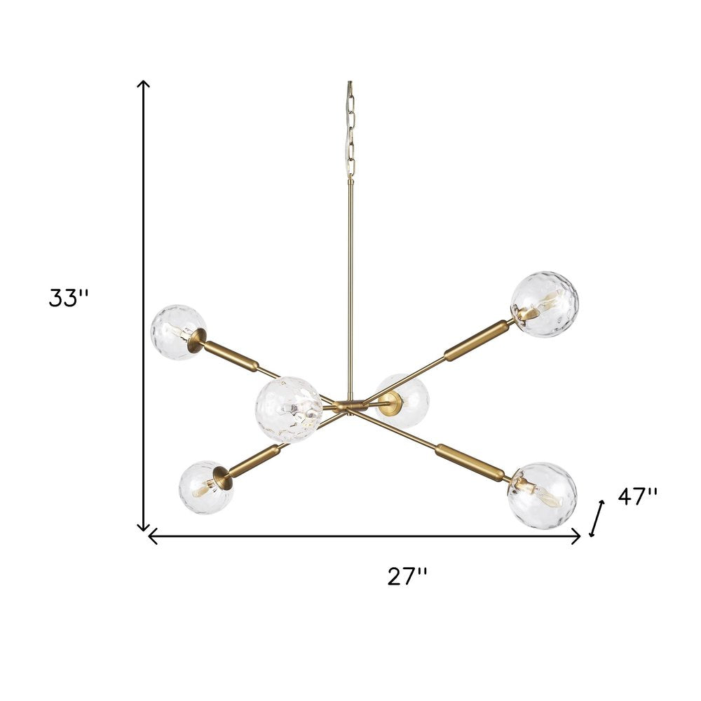 Gold Sputnik Six Light Metal and Glass Dimmable Chandelier With Clear Shades