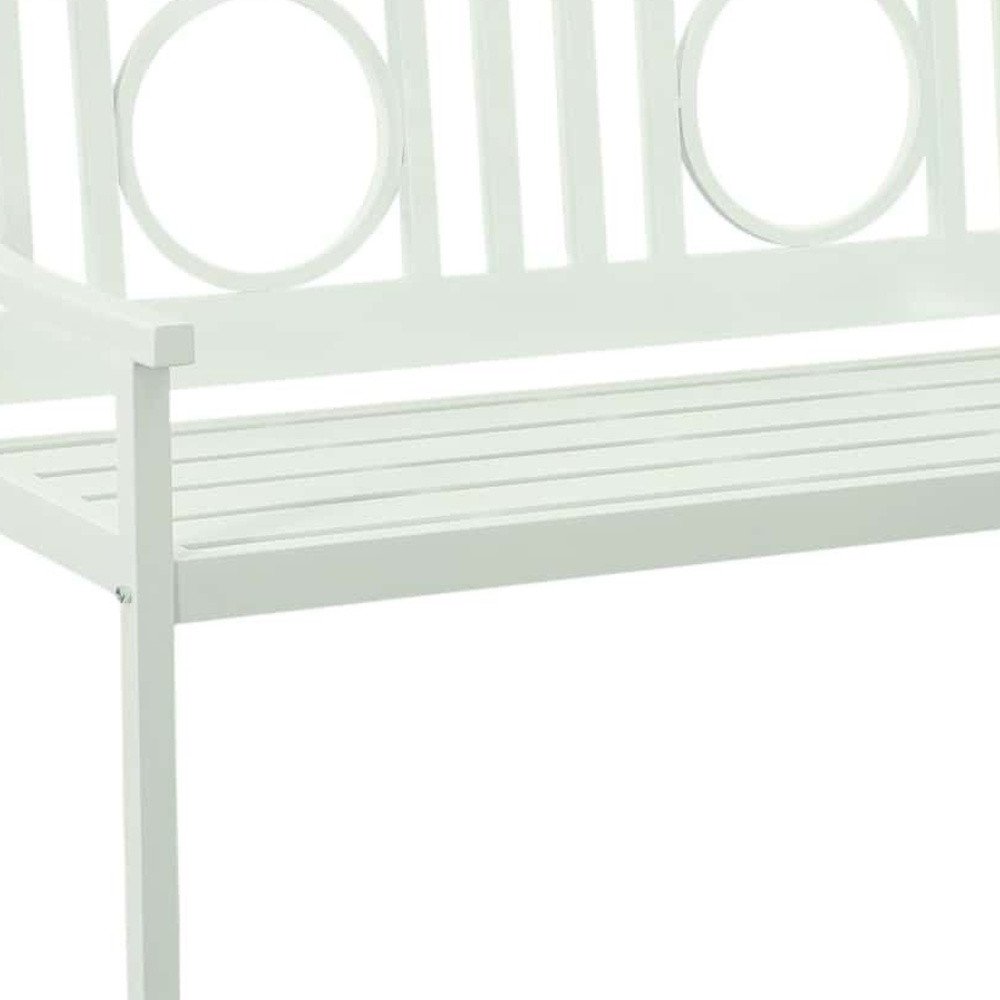 45" White Metal Garden Patio Bench. Outdoor benche isolated on a plain white background, in a white metal finish.