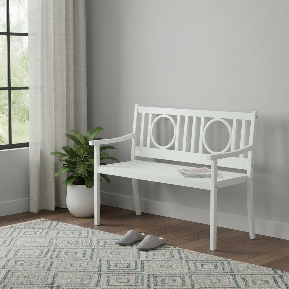 45" White Metal Garden Patio Bench. Outdoor benche in white metal.