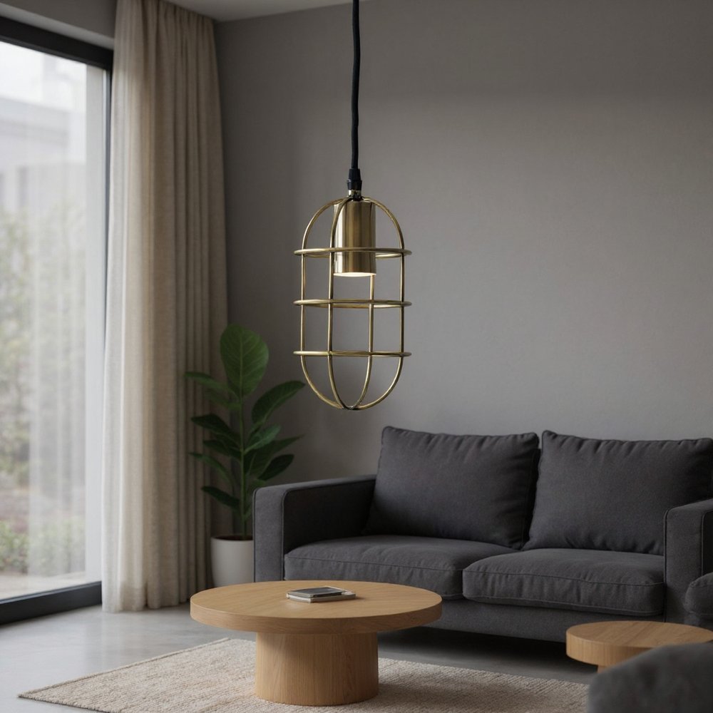 Gold Single Metal Dimmable Ceiling Light With Antiqued Brass Shades in a home interior