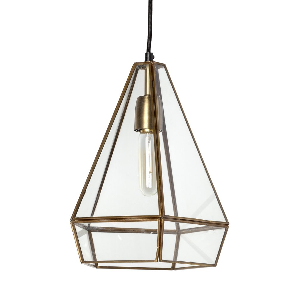 Clear And Gold Single Metal Dimmable Ceiling Light With Clear Shades on a white background