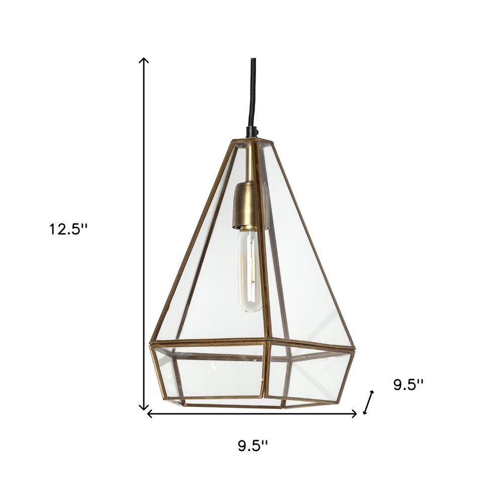 Clear And Gold Single Metal Dimmable Ceiling Light With Clear Shades