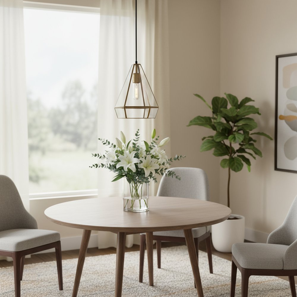 Clear And Gold Single Metal Dimmable Ceiling Light With Clear Shades