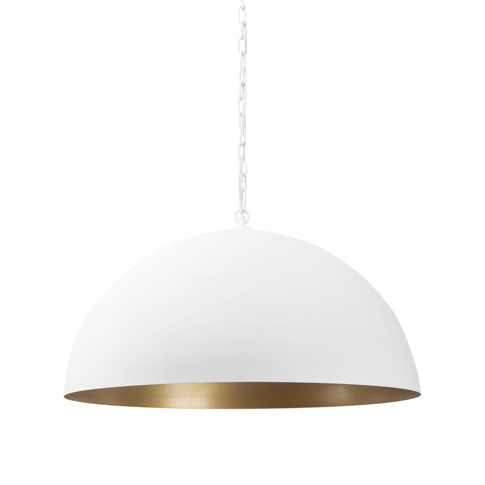 White Single Metal Dimmable Ceiling Light With White Shades on a white background