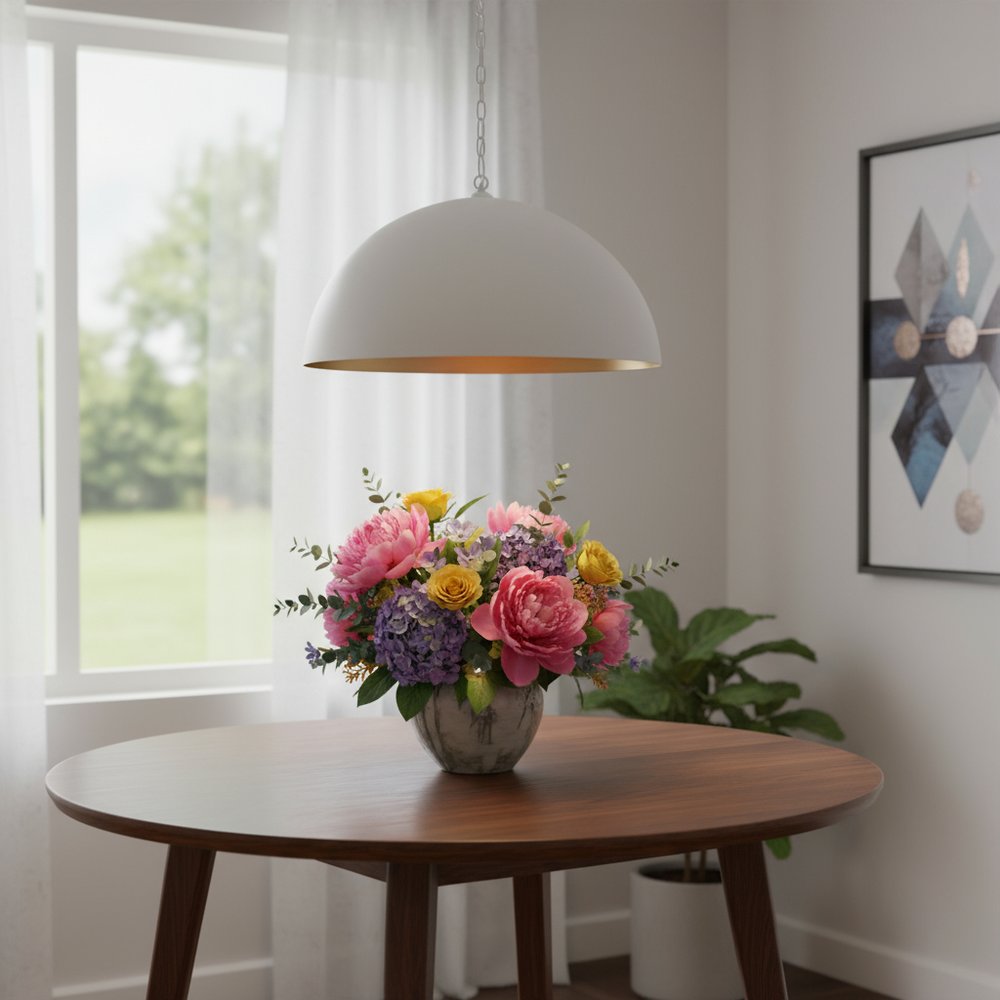 White Single Metal Dimmable Ceiling Light With White Shades in a home interior