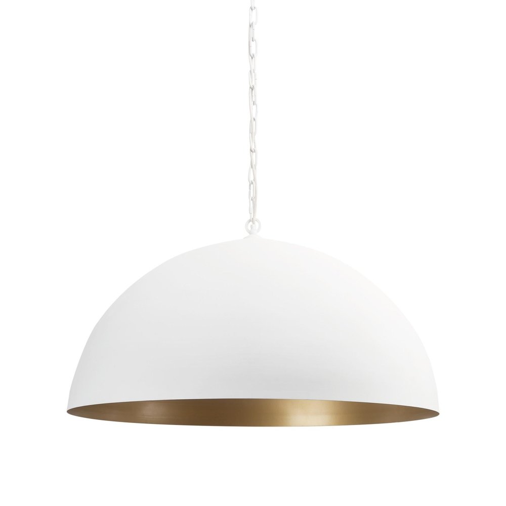 White Single Metal Dimmable Ceiling Light With White Shades on a white background