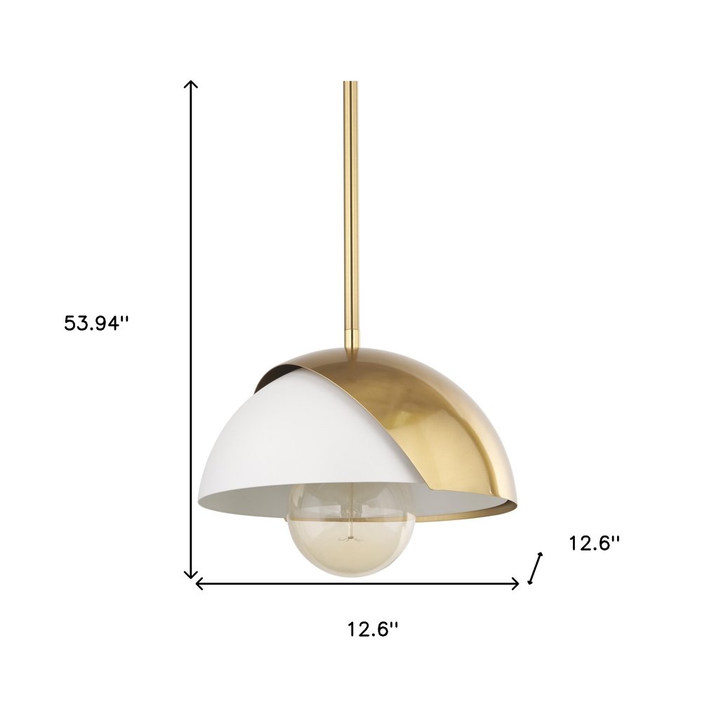 Brass And White Single Metal Dimmable Ceiling Light With White Shades on a white background