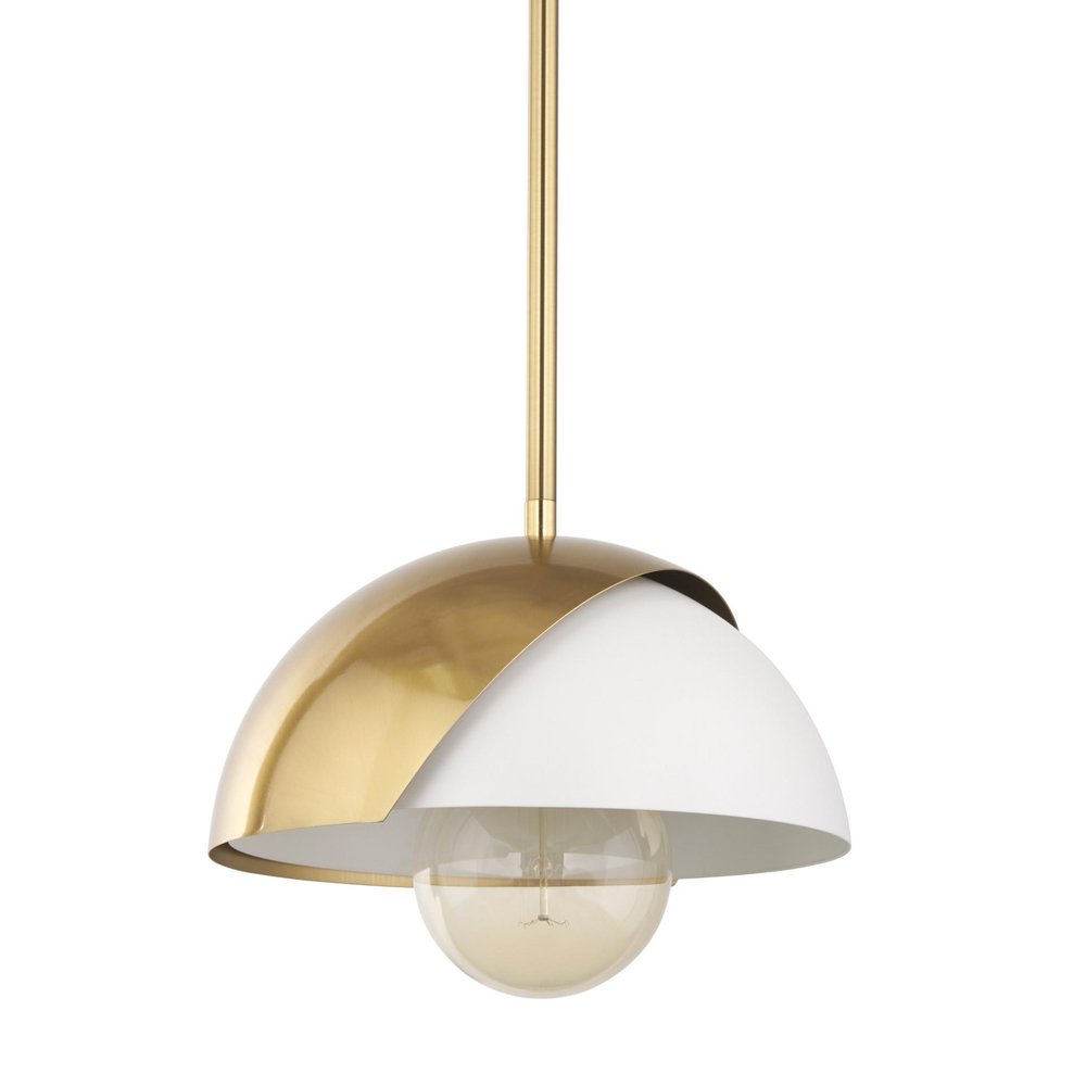 Brass And White Single Metal Dimmable Ceiling Light With White Shades on a white background