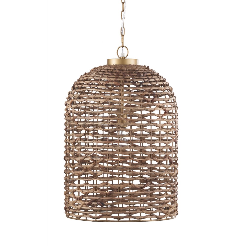 Brown Watergrass Rattan Dimmable Single Pendant Light on a white background