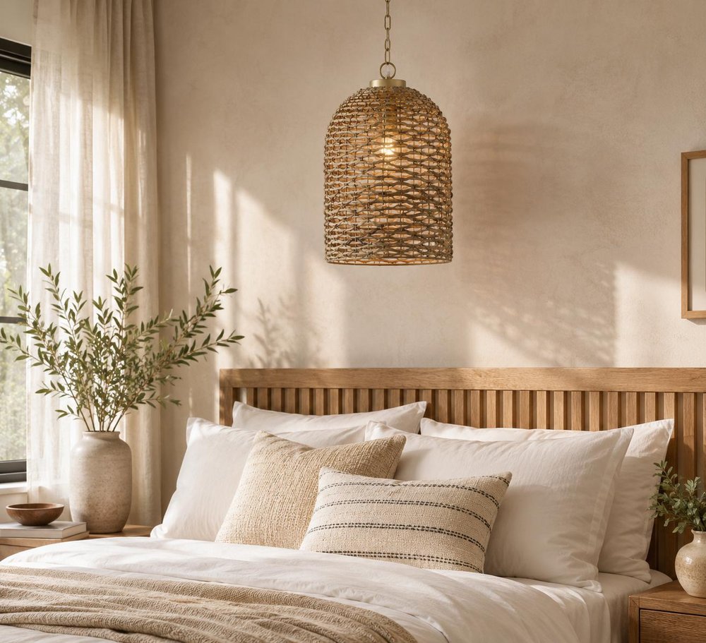 Brown Watergrass Rattan Dimmable Single Pendant Light