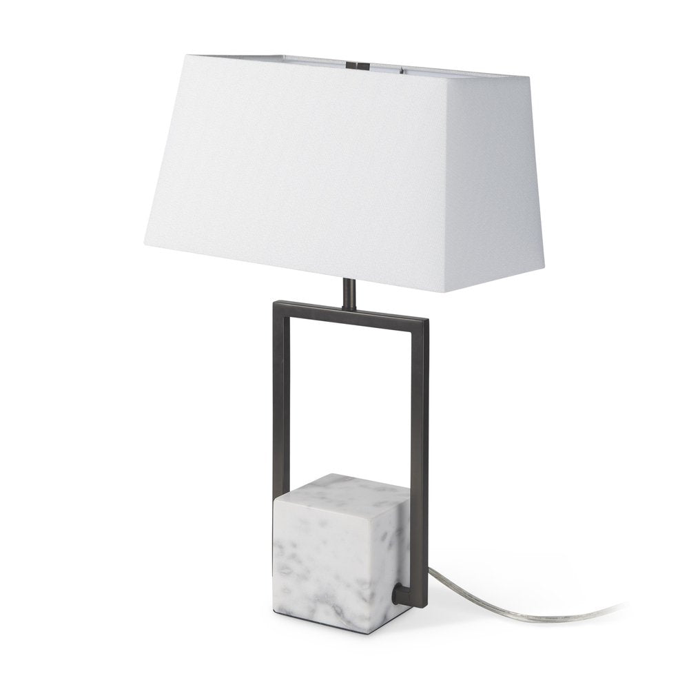 26" Gray Square Bedside Lamp With Shade. Lamp isolated on a plain white background, finished in gray.