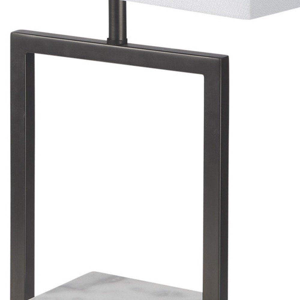 26" Gray Square Bedside Lamp With Shade. Lamp isolated on a plain white background, finished in gray.