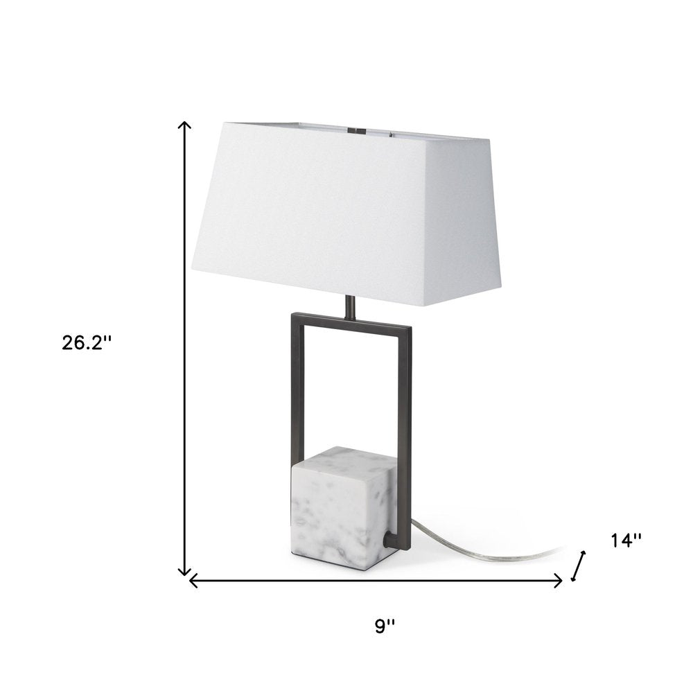 26" Gray Square Bedside Lamp With Shade. Lamp isolated on a plain white background, showing its gray color.