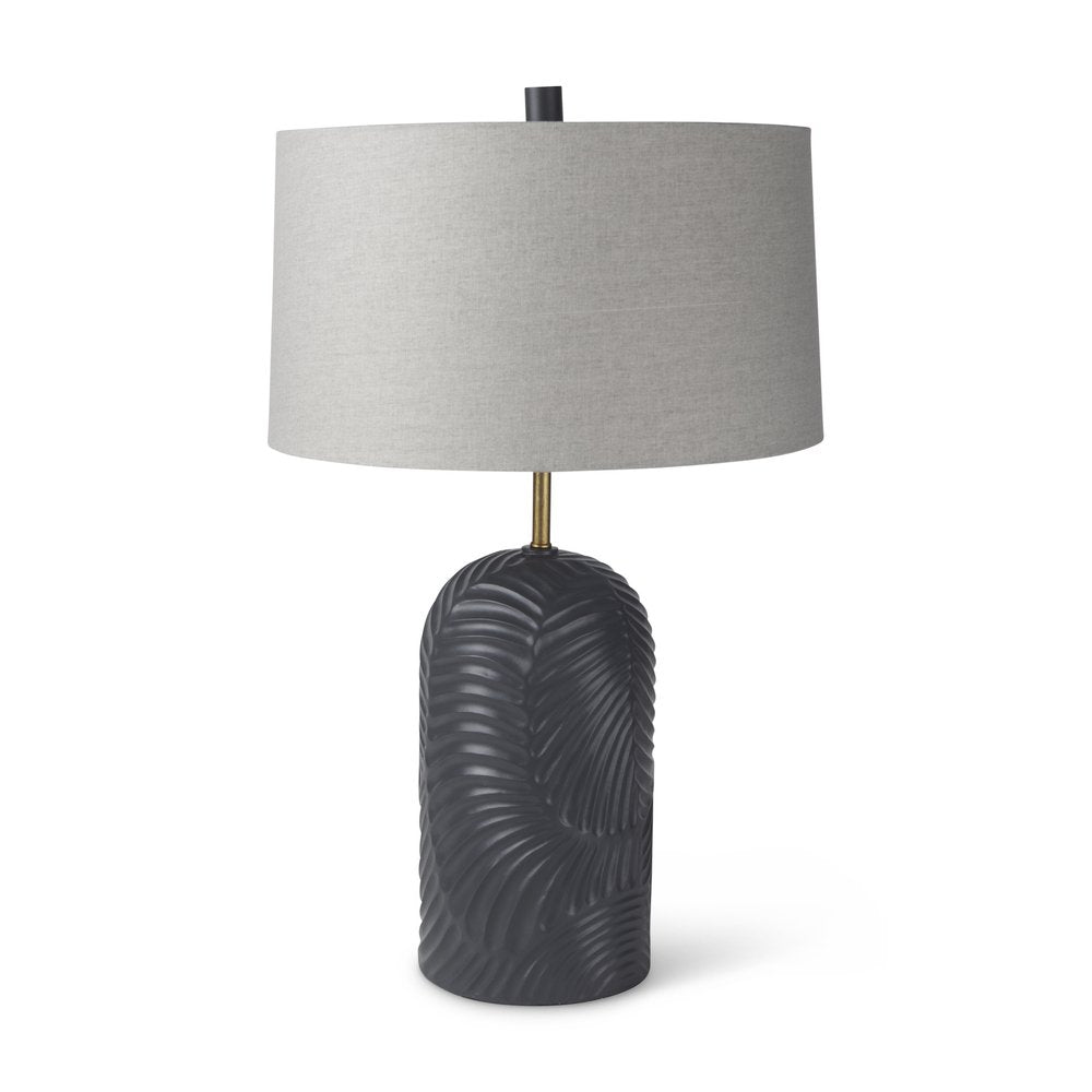 29" Navy Blue Round Bedside Lamp With Drum Shade. Lamp isolated on a plain white background, showing its navy color.