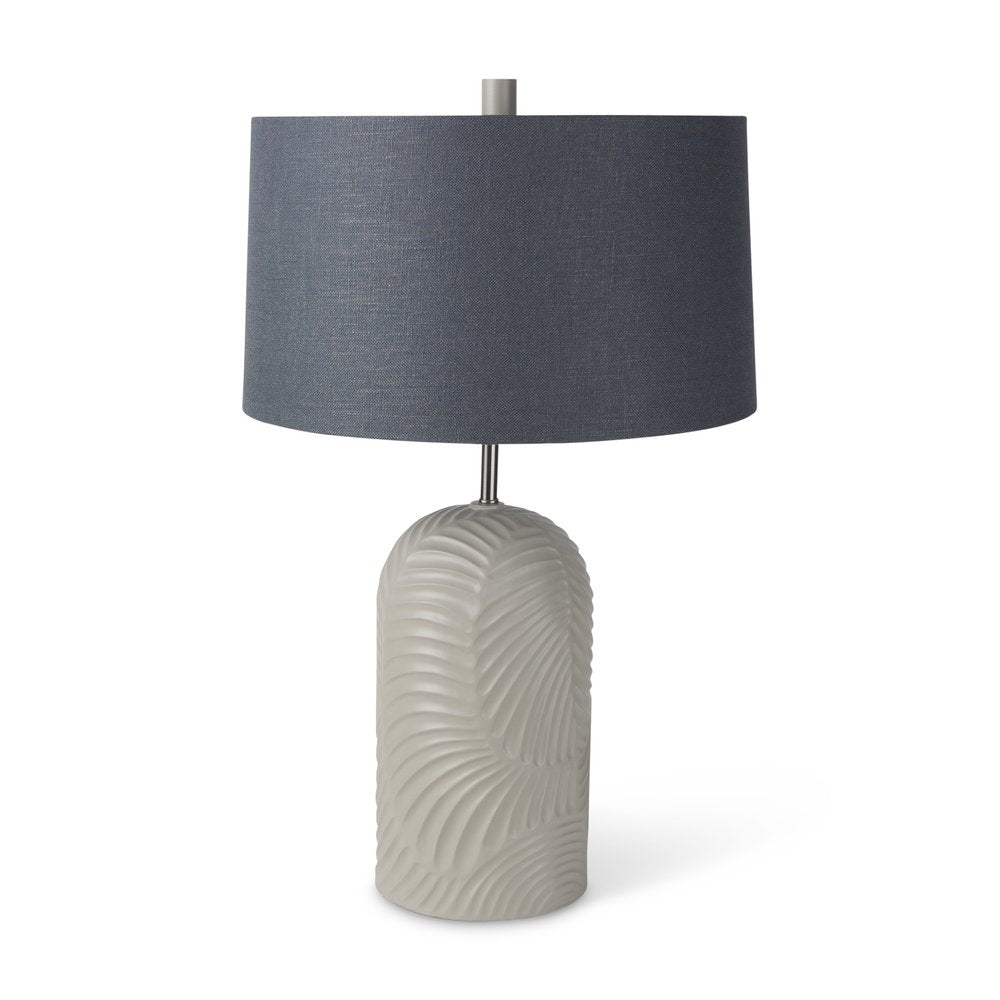 29" Beige Round Bedside Lamp With Drum Shade. Lamp isolated on a plain white background.