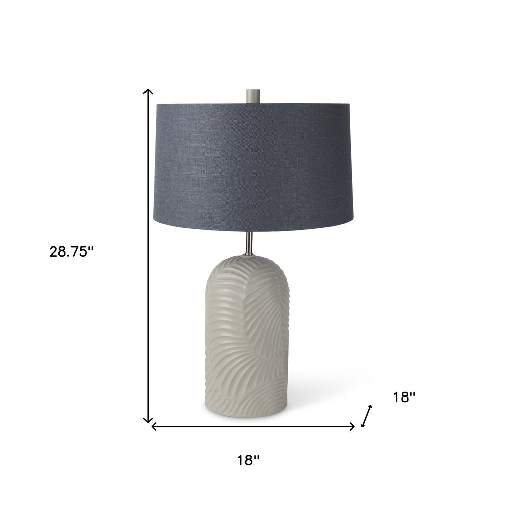 29" Beige Round Bedside Lamp With Drum Shade. Lamp isolated on a plain white background.