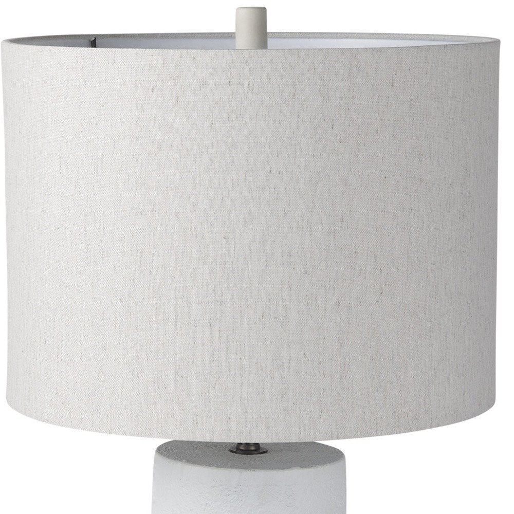 28" White Round Bedside Lamp With Drum Shade. Lamp isolated on a plain white background, finished in white.