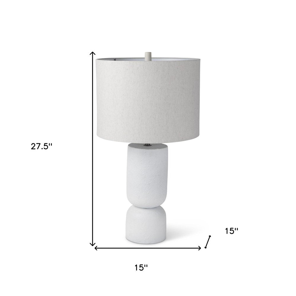 28" White Round Bedside Lamp With Drum Shade. Lamp isolated on a plain white background, showing its white color.