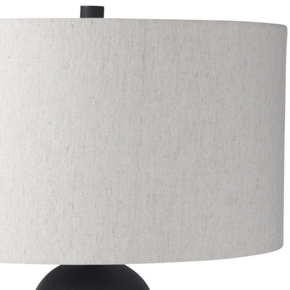 30" Black Round Bedside Lamp With Drum Shade. Lamp isolated on a plain white background, finished in black.