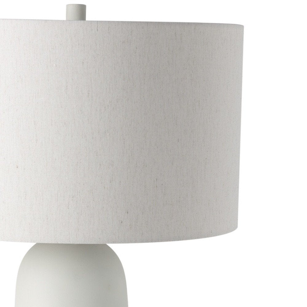 30" Cream Round Bedside Lamp With Drum Shade. Lamp isolated on a plain white background, in a cream finish.