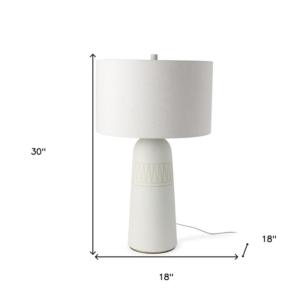 30" Cream Round Bedside Lamp With Drum Shade. Lamp isolated on a plain white background, showing its cream color.